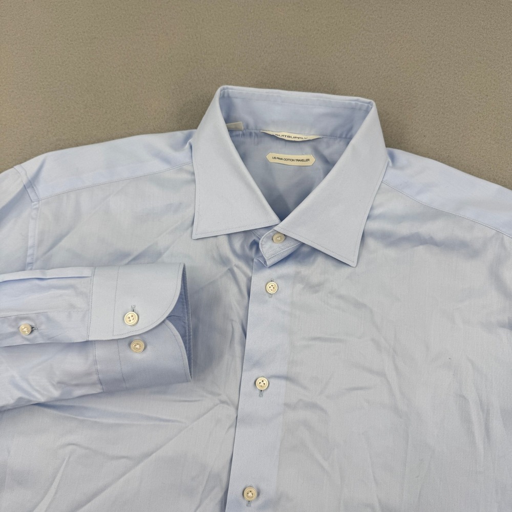 Suitsupply Mens 17/43 US Pima Cotton Traveller Tailored Fit Dress Shirt Blue